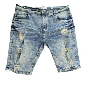 CL82 Evolution in Design Denim Tie Dye Frayed Stretch Shorts for men size 44